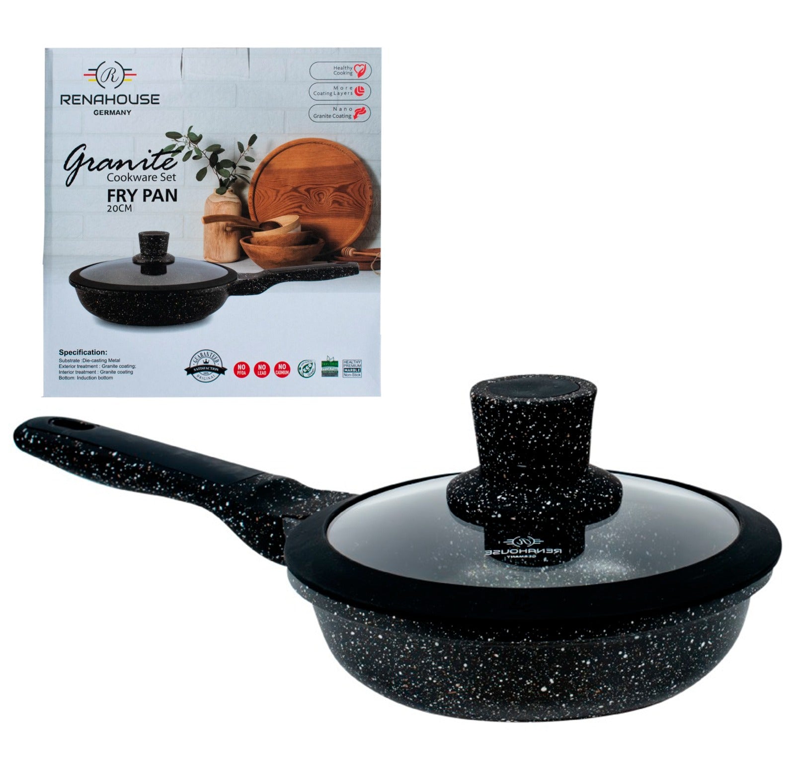 Sartén Renahouse Mármol Antiadherente 20 cm con Tapa | Pago Contraentrega en Colombia